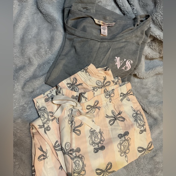 PINK Victoria's Secret Other - PINK Victoria's Secret Gray and Cream Pajama Set